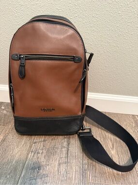 Coach Two-Tone Brown and Black Leather Sling Belt Bag